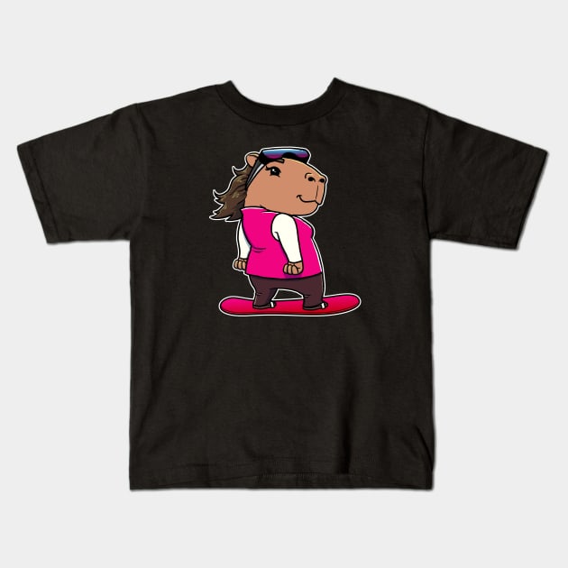 Capybara Snowboarder Girl Snowboarding Kids T-Shirt by capydays